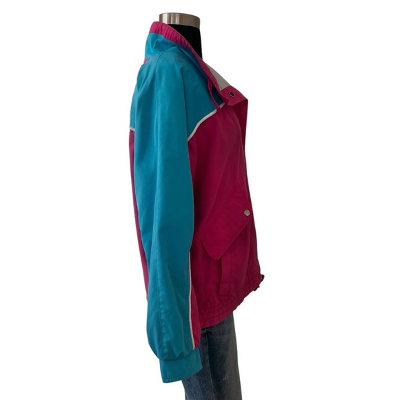 Vintage color block jacket pink blue white piping snap closure small - Picture 8 of 16
